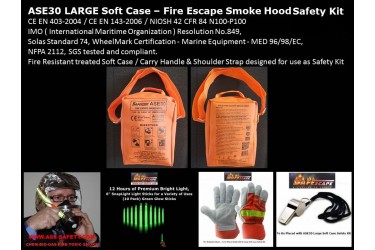 ASE30 FIRE ESCAPE SMOKE HOOD LARGE SOFT CASE SAFETY KIT ( 30 Minutes ) 