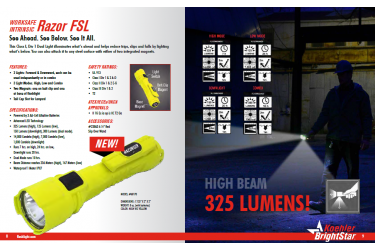 BRIGHTSTAR 60170 Razor FSL Dual Light, YELLOW, 3-AA LED, ATEX & UL  DUAL APPROVAL, 325 LUMENS