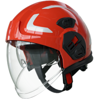 PAB FIRE 05 helmet RED, MED approved c/w Clear Visor, Integrated goggles & aluminized neck protector PAB FIRE 05 helmet RED, MED approved c/w Clear Visor, Integrated goggles & aluminized neck protector