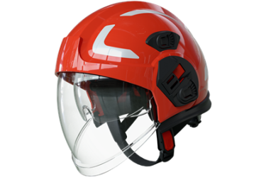 PAB FIRE 05 helmet RED, MED approved c/w Clear Visor, Integrated goggles & aluminized neck protector